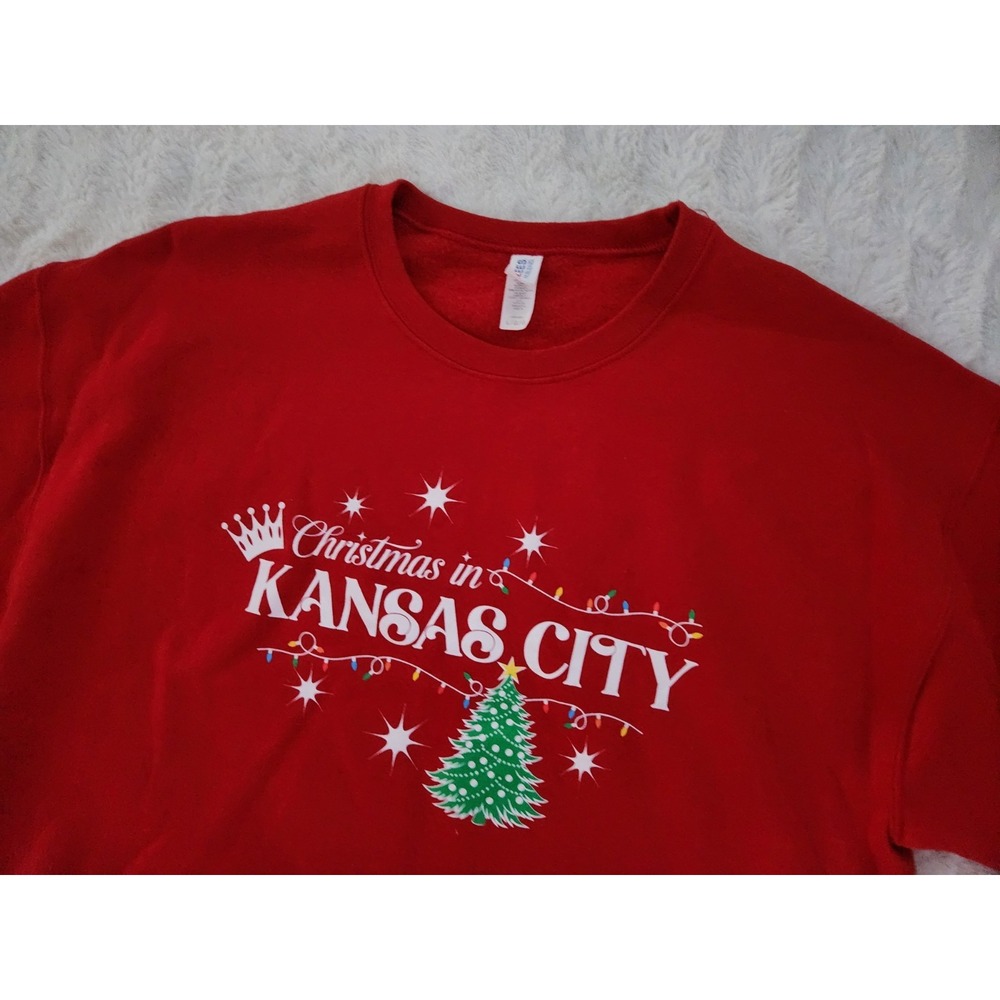 Red Christmas Pullover Sweater "Christmas In Kansas City" Womens Large